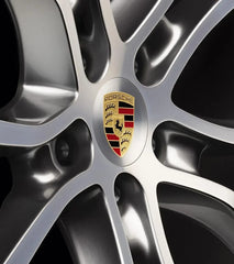 Porsche Wheel Hub Covers with Colored Crest and Aluminum Look Ring (Set of 4)