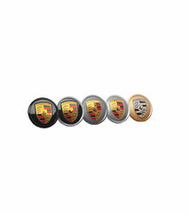 Porsche Black Satin Gloss Wheel Hub Covers with Colored Crest (Set of 4)